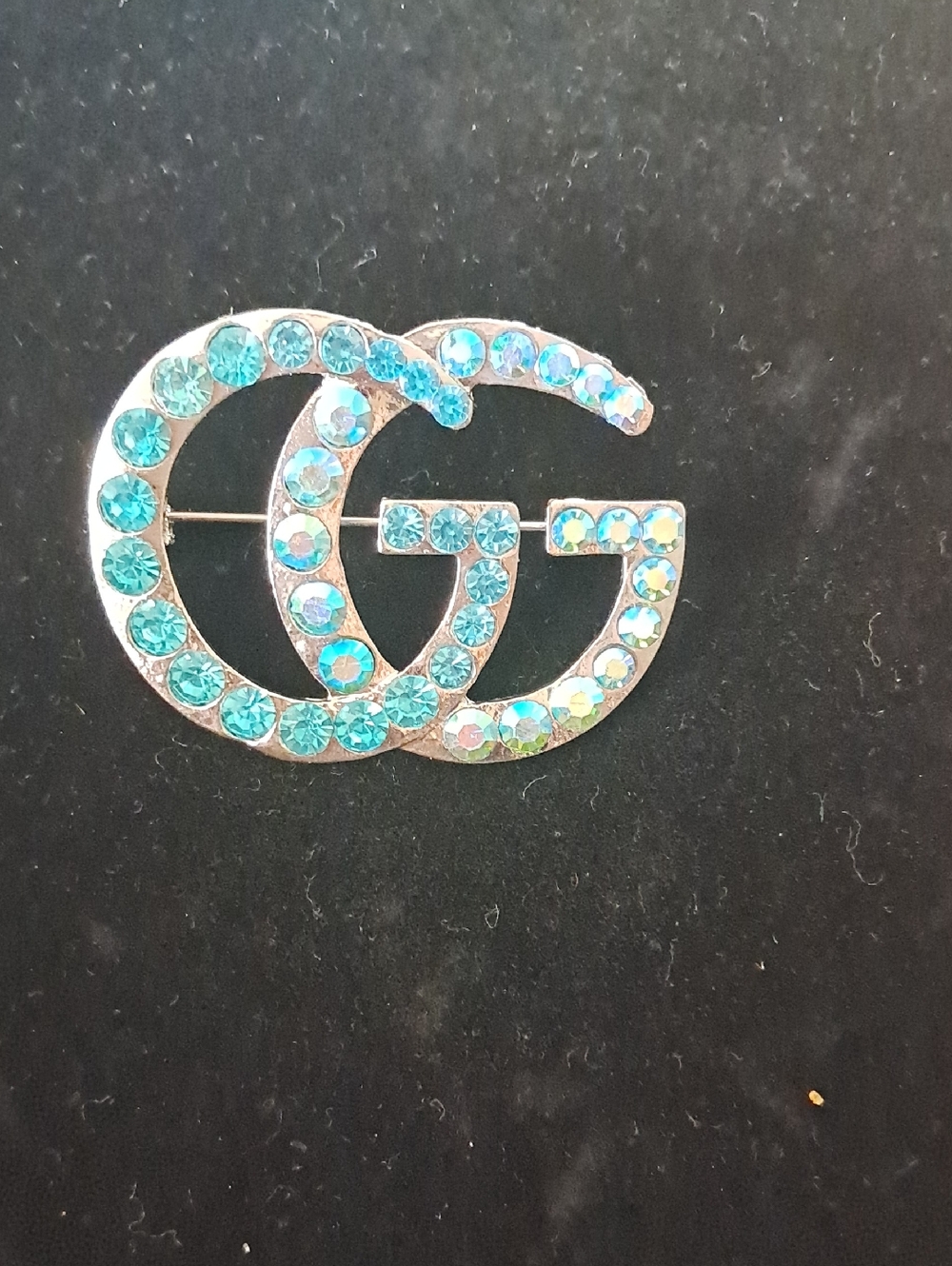 Fashion Jewelry Crystal Double G Brooches in Pink, Teal, and Fuchsia - Picture 3 of 4